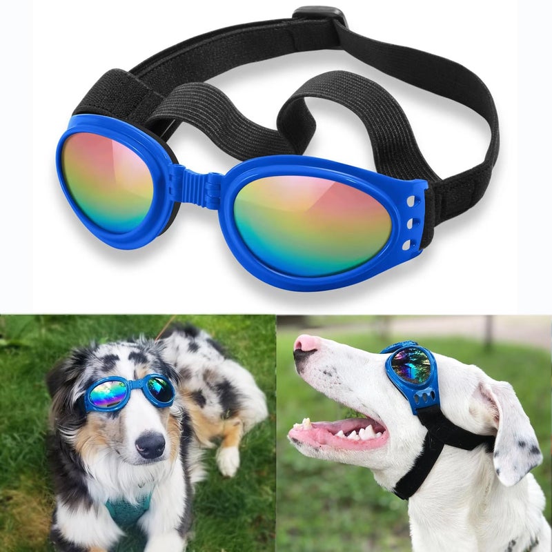 QUMY Dog Sunglasses Dog Goggles for Medium Large Breed Dogs, Wind Dust Fog Protection Eye Wear Pet Glasses with Adjustable Strap for Motorcycle Car Driving Bike Riding Hiking Swimming Over 15lbs Blue - Image 1